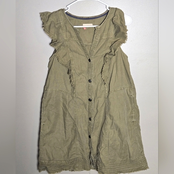 Anthropologie Pilcro Military Green Flutter Sleeve Button Down Midi Dress, Small - Picture 1 of 5